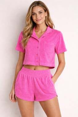 Gap, Hot Pink Terry Cloth Matching Set, Barbiecore Beach Cover Up,Y2K Vacation,M